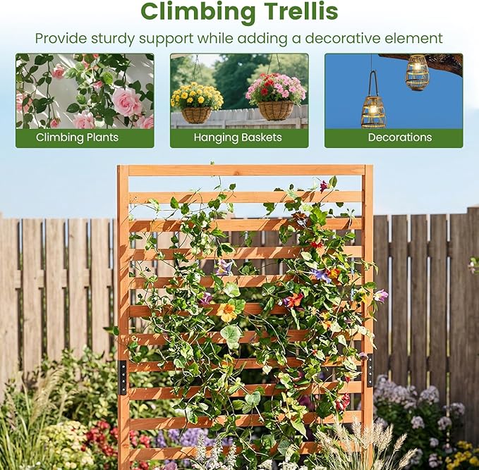 Raised Garden Bed Fir Wood Elevated Planter with Climbing Trellis &amp Fitted Liner All-in-One Planter for Patio Balcony Rooftop Sunroom Outdoor Urban Gardeners &amp Plant Lovers Orange ﻿ (2)