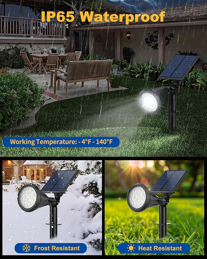 Solar Spot Lights Outdoor 10 Pack Outdoor Solar Lights for Yard 4 Lighting Mode Solar Landscape Spotlights with Auto On/Off 2-in-1 Waterproof Wall Lights for Garden Walkway (Cool White)