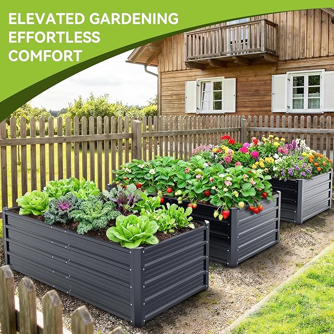 Ohuhu 6x3x1.5FT Metal Raised Garden Bed Outdoor Reinforced Galvanized Steel Rustproof Planter Box 100% Non-Toxic 202 Gal Large Capacity Heavy Duty Raised Beds for Growing Vegetables Flowers Herbs