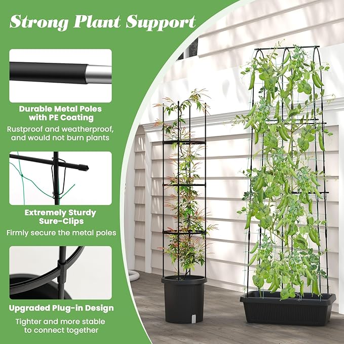 Giantex Set of 2 Raised Garden Bed w/Trellis &amp Plant Cage Planter Box w/ 71” Cucumber Trellis Round Raised Bed w/ 58.5” Tomato Cage PE-Coated Metal Adjustable Height for Climbing Plant