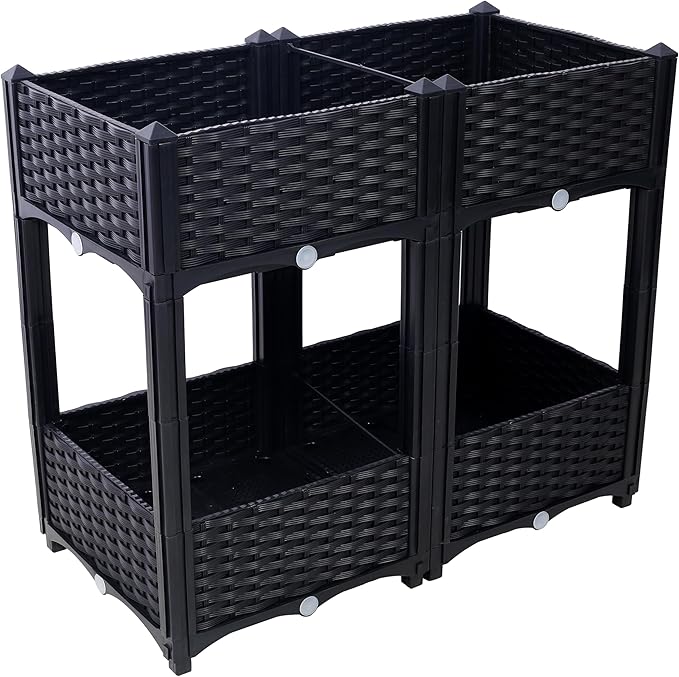Raised Garden Beds Planter Raised Beds Elevated Planter Garden Box with Drainage Plug Raised Garden Beds for VegetableFlowerHerb Outdoor Standing Planter Beds Gardening Kit31.5x15.7x27.7.Black
