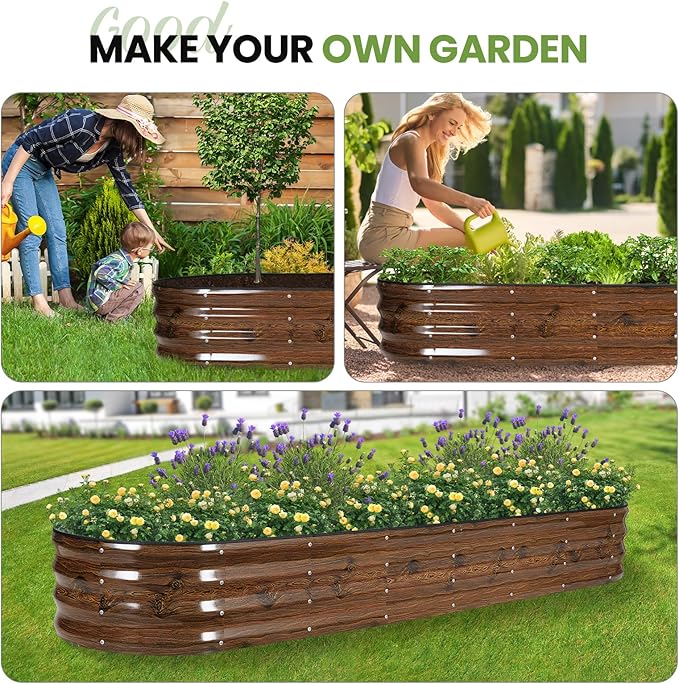 G GOOD GAIN Raised Garden Beds - 8x2x1ft Galvanized Planter Boxes Kit with Protective Tape &amp Gloves &amp Tools | Oval Metal Outdoor Raised Bed for Gardening Vegetables Fruits Flowers Herbs Gr