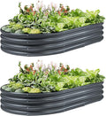 2 Pack Raised Garden Bed Kits 4x2x1FT Gray Oval Galvanized Outdoor Planter Beds Easy Assembly Metal Raised Bed for Vegetables Flowers &amp Herbs