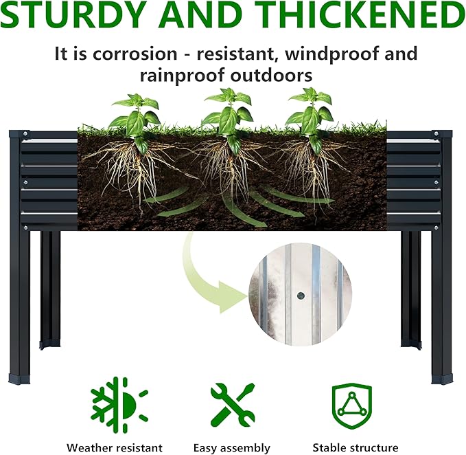 Galvanized Raised Garden Bed with Legs2PCS 48×24×30in Elevated Planter Box for BackyardGarden Patio Balcony 350lb CapacityPlanters for Outdoor PlantsBlack