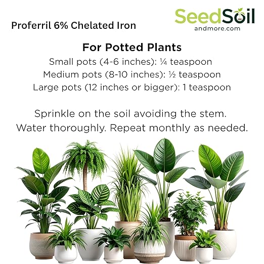 Seed Soil and More-Proferril 6% EDDHA Chelated Iron-100% Water Soluble Iron Chelate for Greener Plants - Corrects Iron Chlorosis &amp Yellow Leaves - for soils with ph Above 7 - Made in USA - 2 Pound