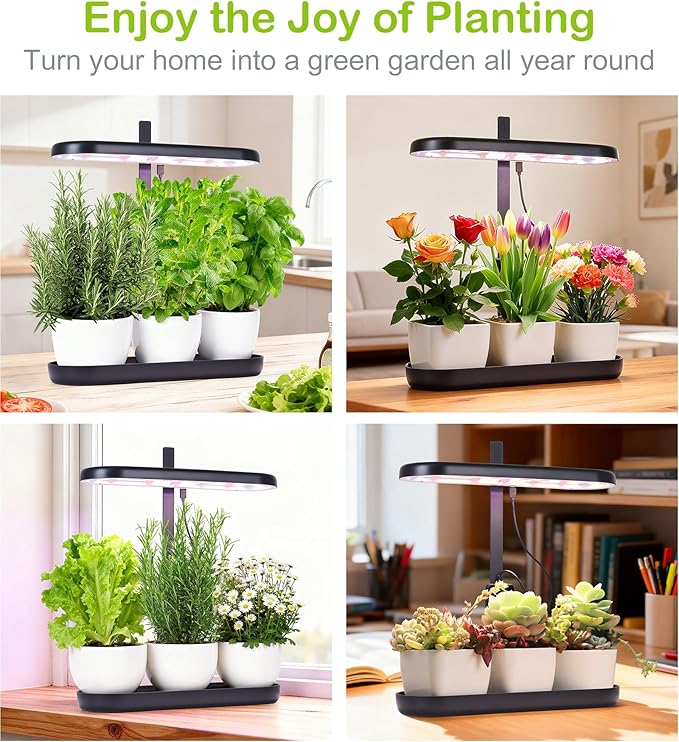 Grow Lights for Indoor Plants 20W Full Spectrum LED Grow Lamp for Indoor Garden with Intelligent Controller Height Adjustable Ideal for Home Desk Plant Lighting (Black ABS Base)