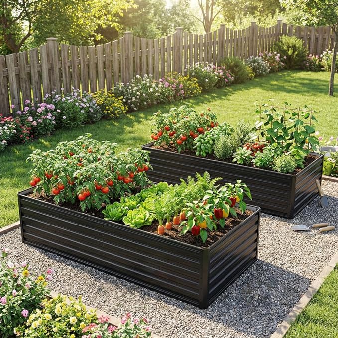 Heavy-Duty Galvanized Steel Raised Garden Bed for Outdoor Vegetables Flowers and Herb Planting – Rust-Resistant Metal Planter Box (2PCS:6x3x2FT)
