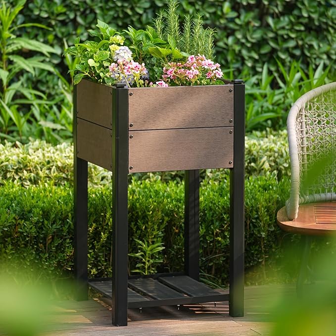 GarveeHome Wood-Look Raised Garden Bed – Large Tall Outdoor Planter Box for Vegetables Herbs Flowers – Durable Composite Deep Root Design for Patio Balcony Backyard