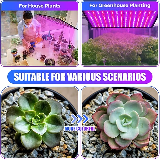 Liliful 4 Pcs Grow Lights Panel 200W Artificial Full Spectrum Grow Lamps with 225 LEDs for Indoor Outdoor Seedling Tent Flowe(Red Blue)