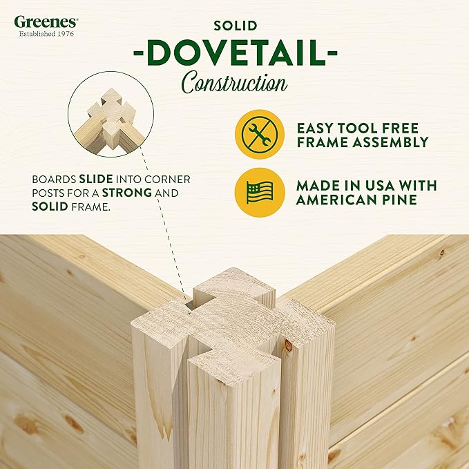 Greenes Fence Original Pine Raised Garden Bed 4' x 8' x 10.5 - Made in USA with American Pine
