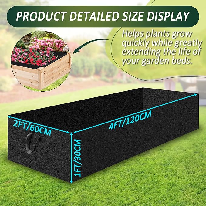 2PCS Raised Garden Bed Liner Fabric Raised Garden Bed Breathable Drainage Rectangle Grow Bags with Handles Fabric Garden Bed for Outdoor Garden Bed Holds Soil - 4ft x 2ft x 1ft