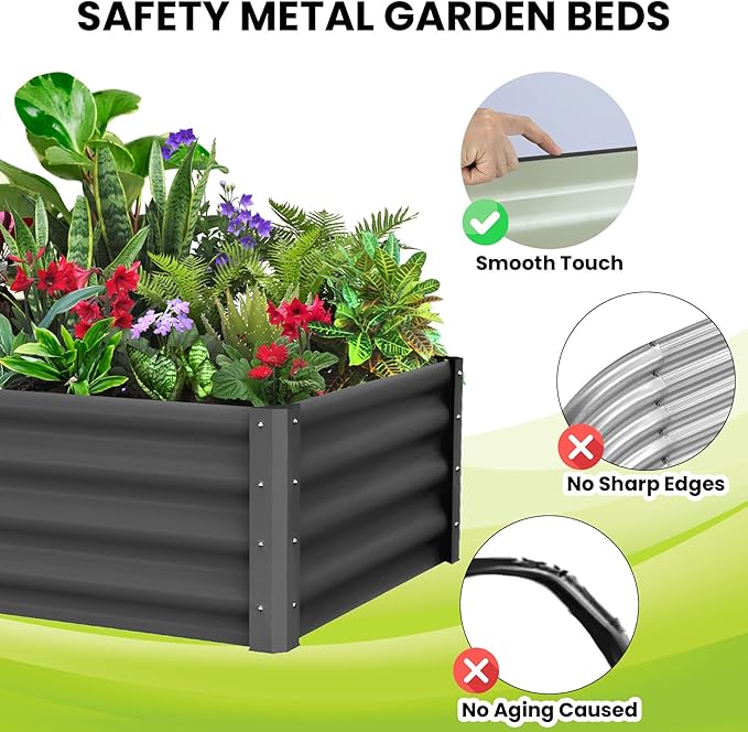 6x3x1 FT Galvanized Raised Garden Beds Large Raised Beds for Gardening Above Ground Garden Bed Outdoor Metal Planter Boxes Outdoor for Vegetables Flowers Fruits Dark Grey 2 Pcs