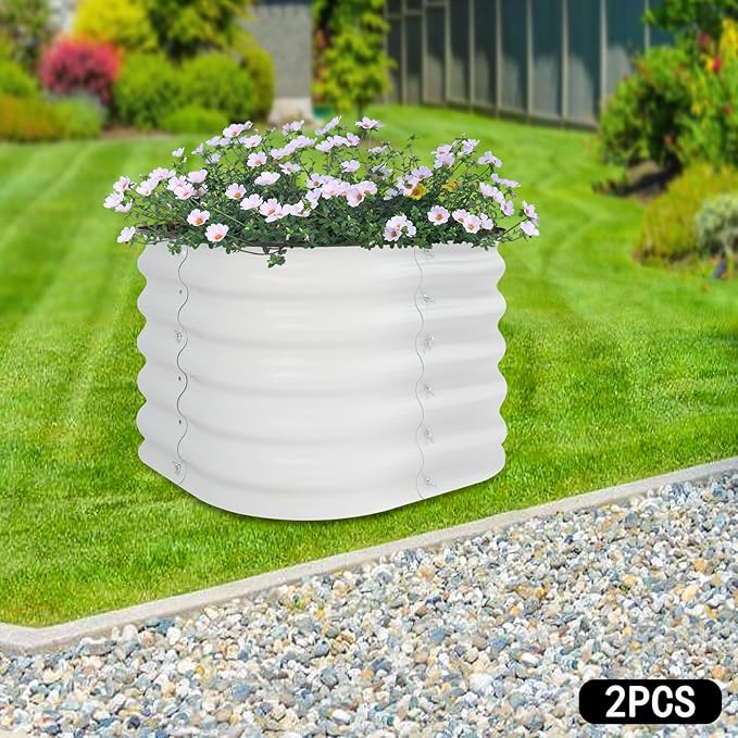 Raised Garden Bed 2Pcs Galvanized Square Garden Beds Kit Silver Outdoor Metal Planter Raised Beds for Vegetables Fruits Flowers 1.96(L)*1.96(W)*1.41(H) ft