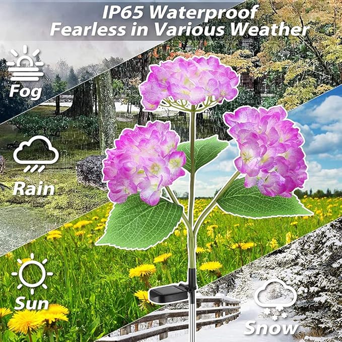 Plant Growing Lamps 2 Pack Hydrangea Flower Solar Led Light Outdoor Garden Lawn Lamps for Garden and Vegetable Patch Patio Country House Decoration(Purple-2 Pack)
