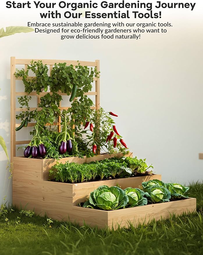 GarveeLife 3 Tier Raised Garden Bed with Trellis Wooden Vertical Planters with Open-Ended Base for Climbing Plants Vines Flower Herb Vegetable Fruit Outdoor Planter Boxes for Patio Yard Lawn