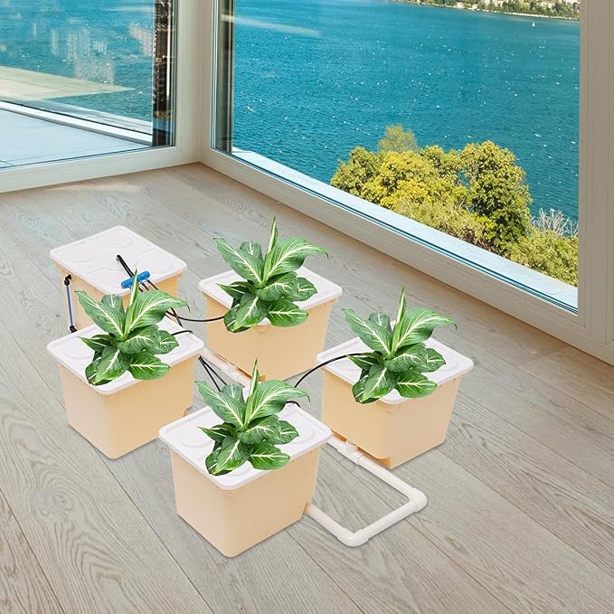 DWC Hydroponic System with Top Drip Kit 12L Recirculating Drip for Indoor/Outdoor Deep Water Culture Garden for Leafy Vegetables Herbs Lettuce Hydroponics Growing Kit (Easy Setup)