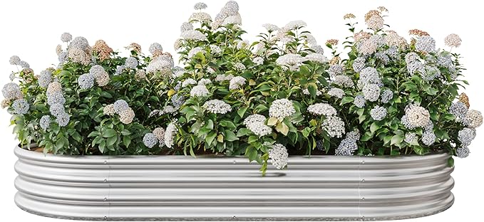 DSHADE Raised Garden Bed OutdoorGalvanized Oval Large Metal Raised Planter Bed Garden Bed Kit Anti Rust Garden Beds Large Metal Planter Box for for PlantsVegetablesFlowers (Silver)