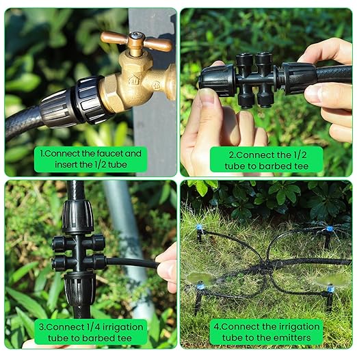 MIXC Drip Irrigation SystemQuick Connector Garden Watering System Automatic Sprinkler System Kit for Lawn Raised Bed Greenhouse Plant Watering System (16FT Main Tube+ 79FT 1/4'' Tube)