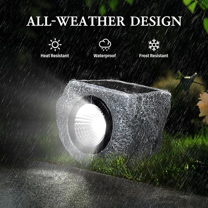 Solar Rock Lights Outdoor 2 Pack Bright Solar Spotlights Outdoor Waterproof Wireless LED Rock Lights Auto On/Off Landscape Spotlights Walkway Solar Lights for Outside Yard Patio Pathway Flowerbed