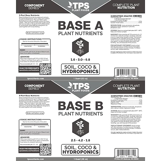 TPS Base A+B Two Part Set Complete Plant Growing Nutrient Formula for All Plants for Both Soil and Hydro Gallon Set (2 x 128 oz)