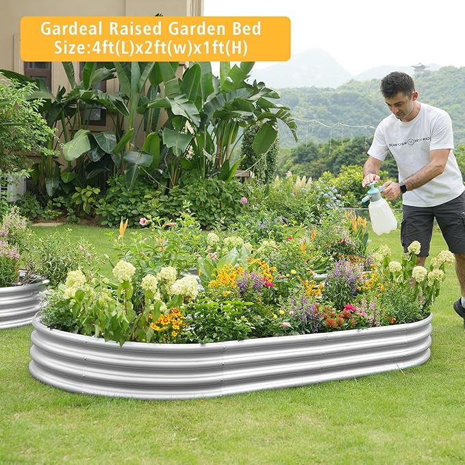 Garden Galvanized Raised Garden Bed Kit - Metal Planter Box for Vegetables/Herbs/Flowers Heavy-Duty Steel Outdoor Garden Box with Reinforced Edges