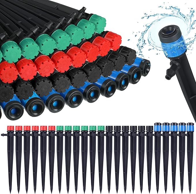 Macarrie 300 Pcs Drip Emitters for 1/4 Drip Irrigation Tubing Adjustable 360 Degree Water Flow Drippers 5.2 Inch Garden Irrigation Drippers Spray Emitters for (4-7mm) Garden Watering System