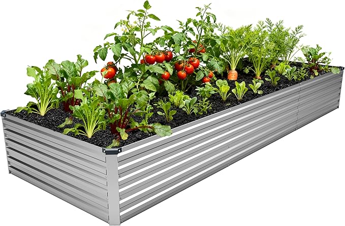 12x4x1.5FT Galvanized Raised Garden BedVegetable Boxes-Rectangle Metal Flower BoxLarge Planter Raised Beds Outdoor Garden for PlantingFruitHerb-Silver