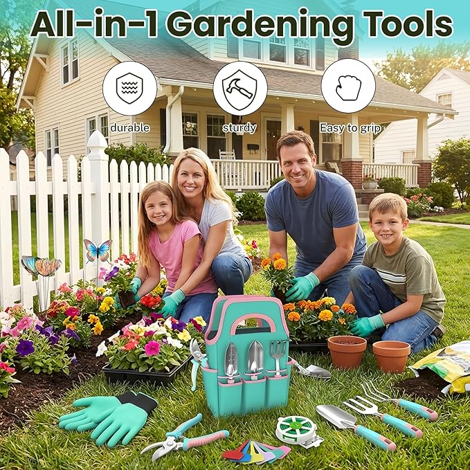 Gardening Tools Kit - 27PCS Heavy Duty Gardening Tool Starter Set with Non-Slip Rubber Handle Ideal Gifts for Women and Men