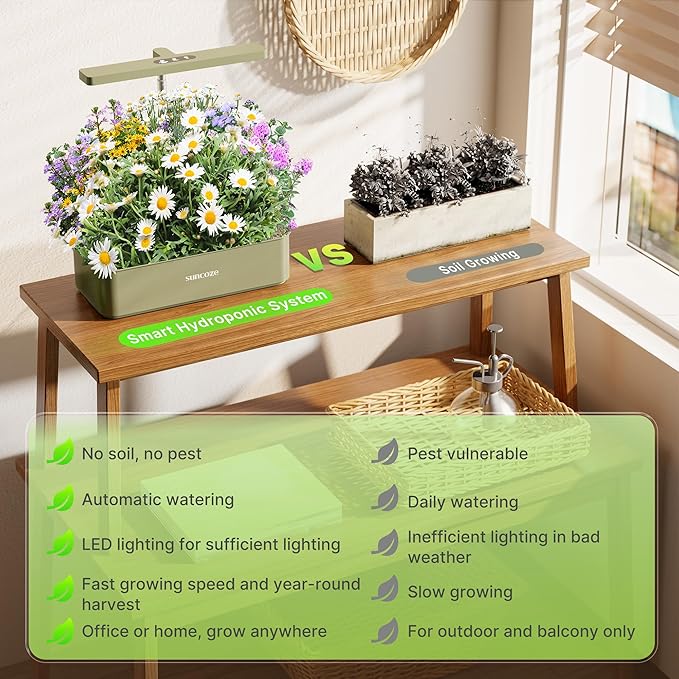 SUNCOZE Hydroponics Growing System Kit 12 Pods 24W LED Grow Light Indoor Garden 4L Water Tank with Quiet Pump Adjustable Height Herb Garden Planter Indoor Kit Gardening Gifts Green
