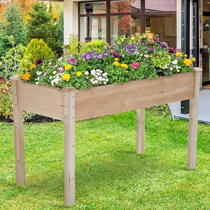 Raised Garden Bed 49x24x30 in Elevated Planter Bed Wooden Garden Beds with Legs Outdoor Plants Beds for Garden Patio Vegetables Herbs Nature