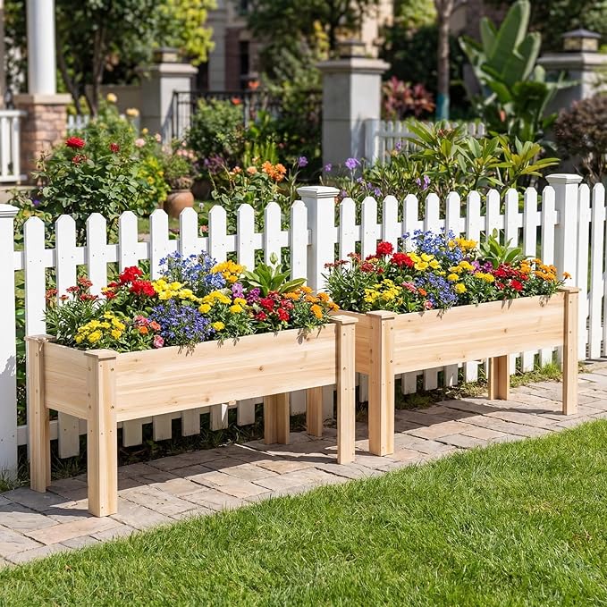 S AFSTAR Wooden Raised Garden Bed with Legs Heavy-Duty Elevated Planter Box with Drainage Holes Fir Wood Garden Box Outdoor for Vegetable Flower &amp Herb Easy-Assembly
