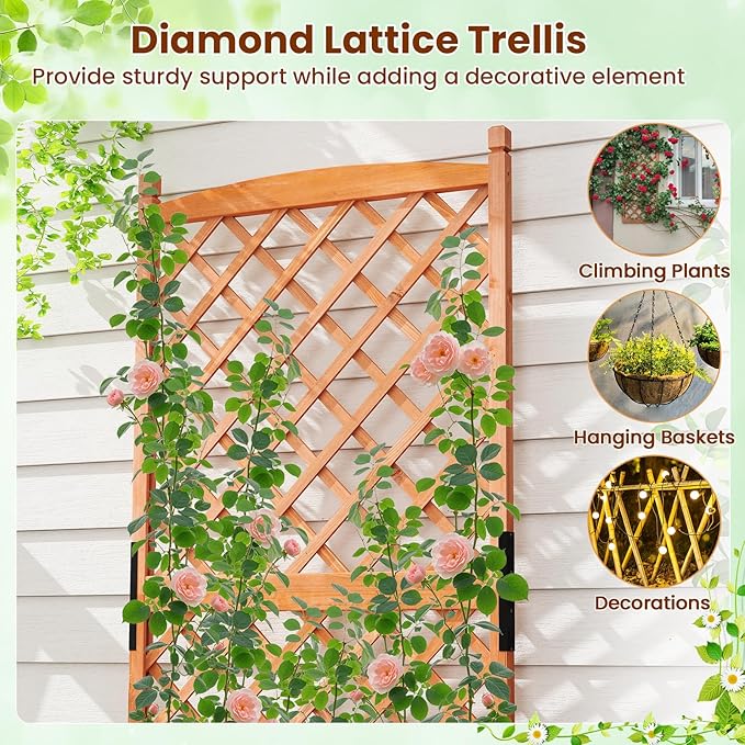 MAT EXPERT Raised Garden Bed with Trellis Lattice Panel with Hanging Roof Drainage Hole Planter Box for Flower Vine Elevated Outdoor Planter for Garden