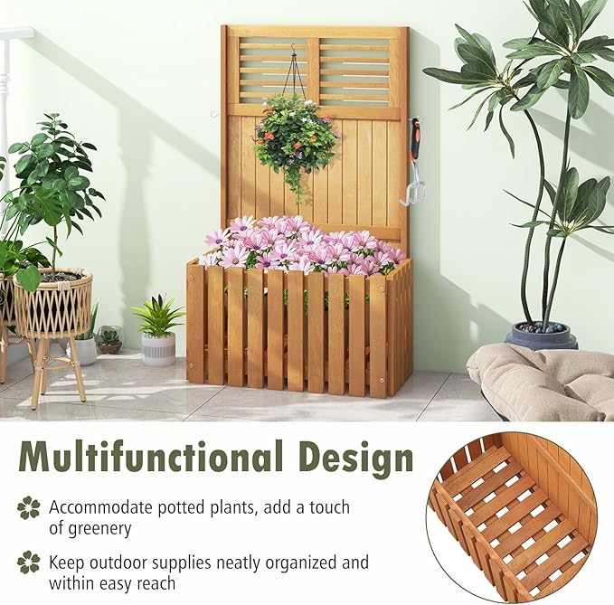 Giantex Raised Garden Bed with Trellis 41” Wooden Potted Plant Box w/Privacy Screen Trellis for Plant Flower Climbing Pot Hanging Indoor &amp Outdoor Planter Box for Yard Garden Balcony