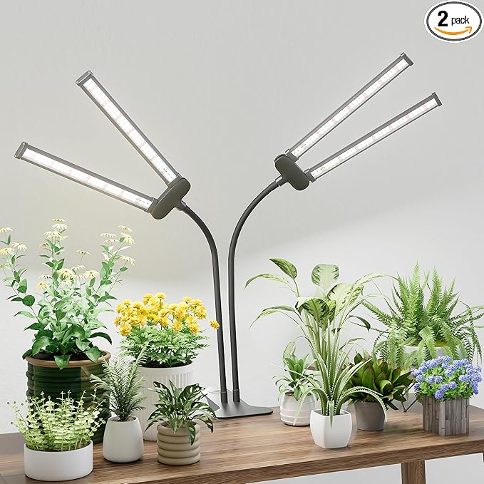 Juhefa LED Grow LightSuper Bright 6000K White Full Spectrum Clip Plant Growing Lamp with Rotatable Dual Head for Indoor Desk PlantsDimmable &amp Timer 4/8/12HHigh Power Output for Faster Growth2-