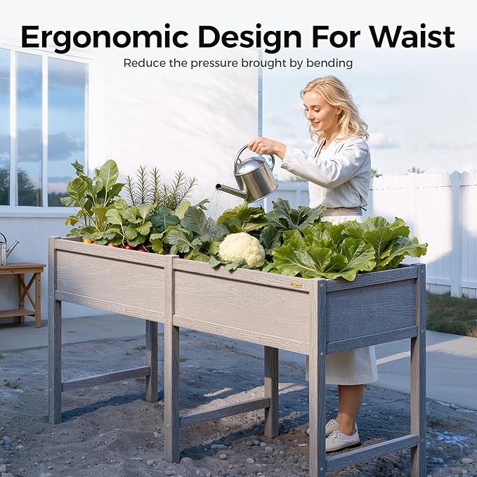 TT Nature HDPE Raised Garden Bed with Legs 58x20x30 inch Outdoor Elevated Planter Box for Vegetables Herbs &amp Flowers Weather-Resistant Raised Garden Beds for Patio Balcony &amp Backyard Garde