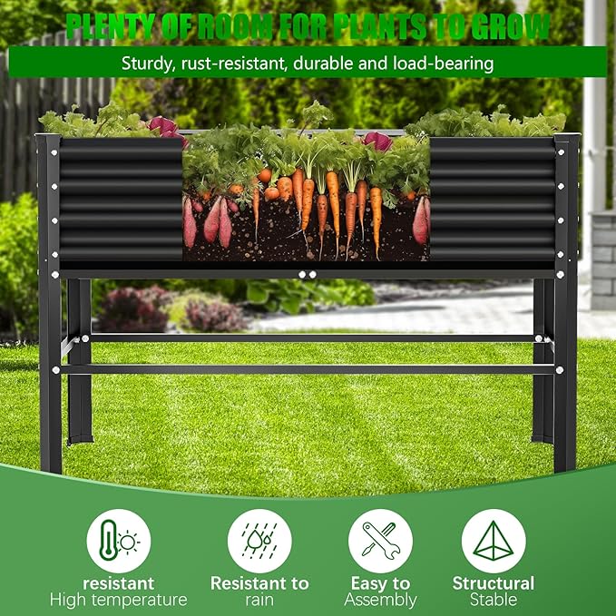 Doniks 2PCS Raised Garden Bed with Legs 48×24×32in Large Outdoor Metal Galvanized Garden Planting Box600lb Capacity for Vegetables Lawn Green Flowers Fruits Terrace