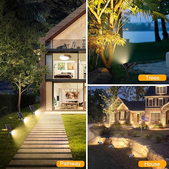 Solar Spotlight Outdoor Waterproof 36 LED Outdoor Solar Lights with 2200mAh 2-in-1 Wall or Ground Solar Flood Lights for Yard Garden Pathway Auto On/Off Landscape Lighting- 4 Pack (Warm White)