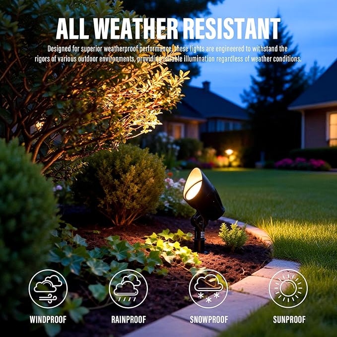 VENUS MANUFACTURING Low Voltage Landscape Spot Light Landscape Lighting Kits 380 Lumen Waterproof 50W Halogen Outdoor Spotlights 12V 3000K Warm White Metal Tree Lights for Garden &amp Yard