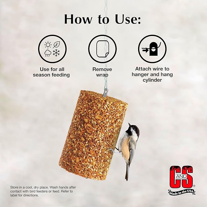 C&ampS Ready to Use Hot Pepper Bird Seed Cylinder Spicy Wild Bird Outdoor Feeder with Hanger 1.76 Pound Cylinder 2 Pack