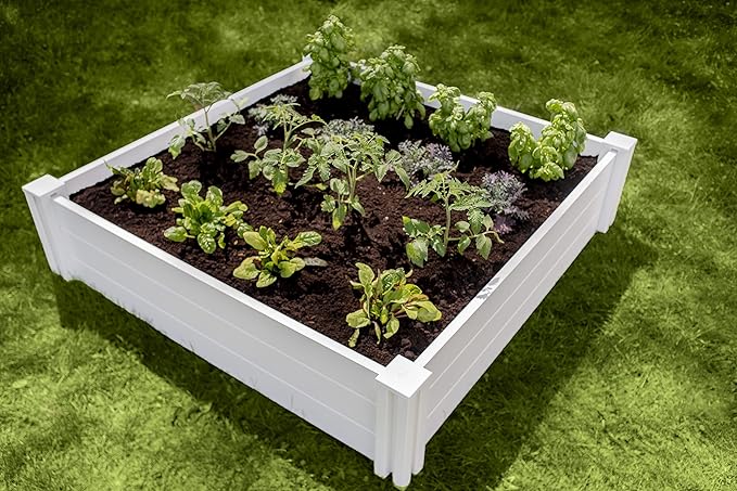 Vita Classic 4 Foot x 4 Foot x 11 inch White Vinyl Raised Modular Garden Bed White PVC BPA and Pthalate Free VT17108