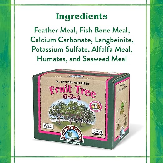 Down To Earth All Natural Fertilizers Organic Fruit Tree - Plant Food for Apples Pears Plums and Tropical Fruit Trees 6-2-4 15 lb