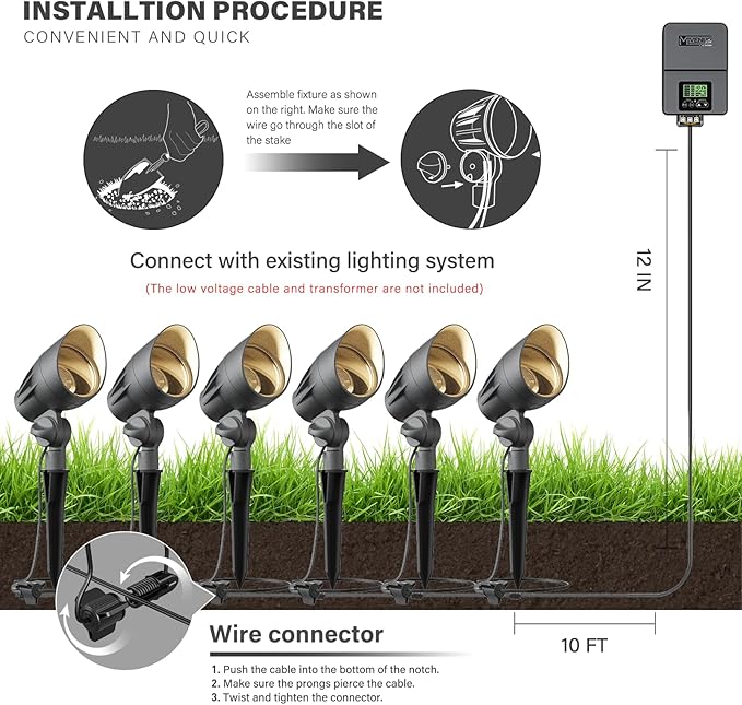VENUS MANUFACTURING Low Voltage Landscape Spot Light Landscape Lighting Kits 380 Lumen Waterproof 50W Halogen Outdoor Spotlights 12V 3000K Warm White Metal Tree Lights for Garden &amp Yard
