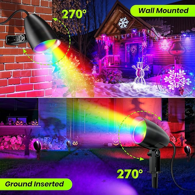 ZZXX 20W RGB Outdoor Spotlight Halloween 120V Color Changing Landscape Lights Waterproof LED Multicoloured Spotlights Dimmable Timer Memory Function with US 3-Plug in (2 Pack)