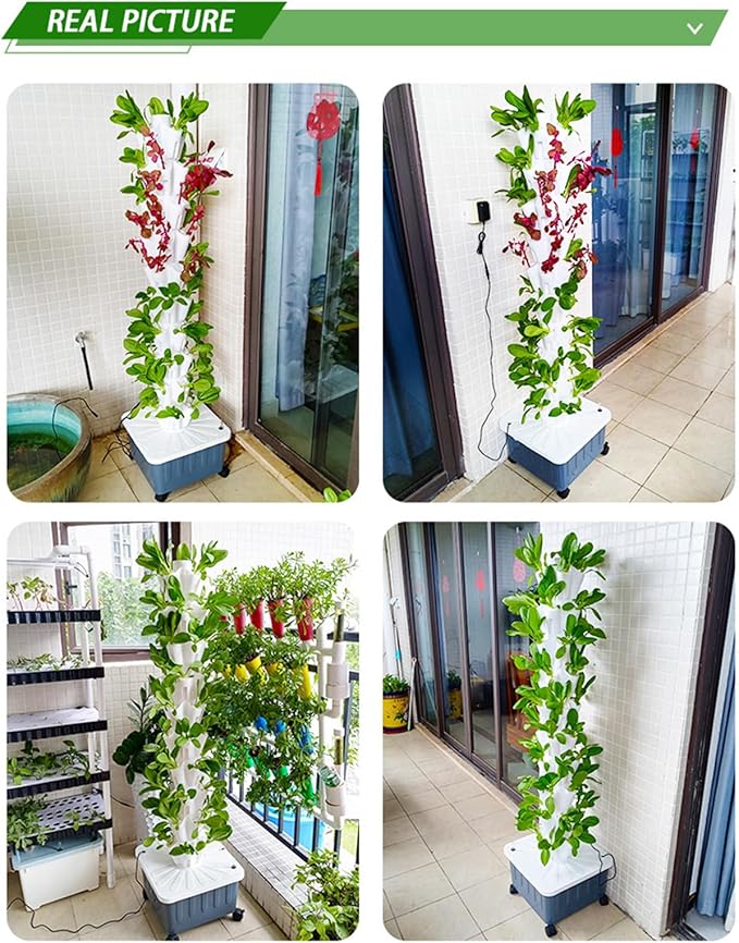 Garden Hydroponic Vertical Tower Hydroponic Tower Hydroponic Planting System Hydroponic Symbiotic Planting Hydroponic Vertical Planting(Size:8 Layers (40 Holes)Color:Gray)
