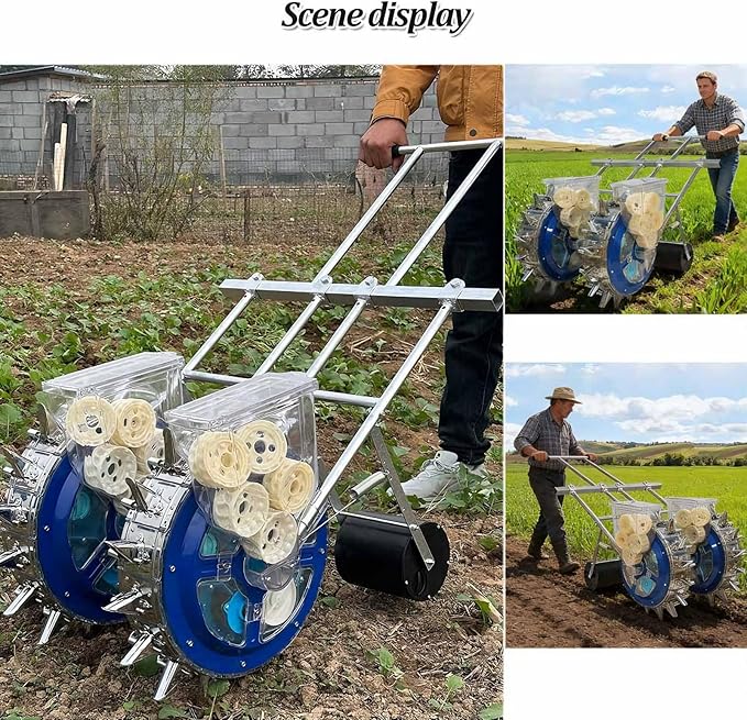 12 Nozzles Hand Push Two-Wheels Seeder Manual Seeder Planter ToolRoller Seeder Applicator Garden Seeder Row Planter for Corn Soy Peanut Sunflower
