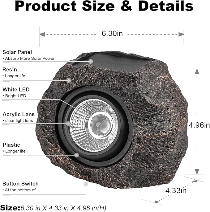 Solar Rock Lights Outdoor Garden Waterproof - Super Bright LED Solar Spotlights Solar Powered Landscape Path Decorative Garden Stone Lights for Pathway Walkway Yard Patio (2 Pack)