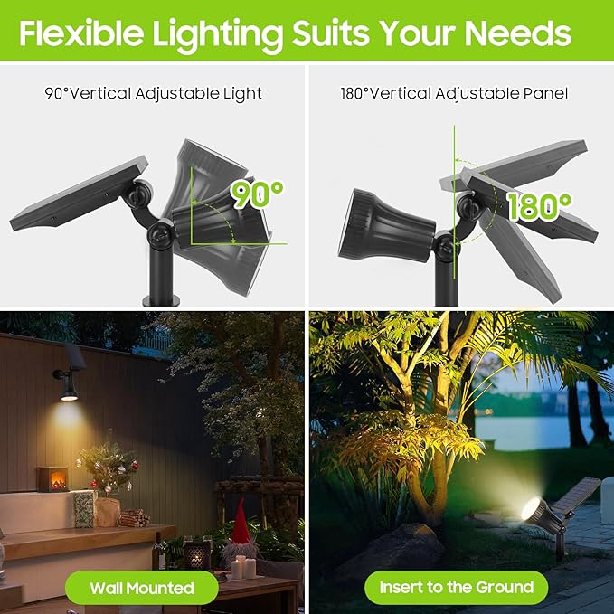 800 Lumens Solar Powered Spot Lights Outdoor - Adjustable Solar Flood Lights with 30 LEDs 3 Modes IP65 Waterproof Solar Light for Landscape Yard Garden Driveway Tree Wall(Warm White 12-Pack)
