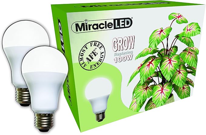 Miracle LED Almost Free Energy 100W Spectrum Grow Lite - Daylight White Full Spectrum LED Indoor Plant Growing Light Bulb for DIY Horticulture Hydroponics and Indoor Gardens (604301) 2Pack