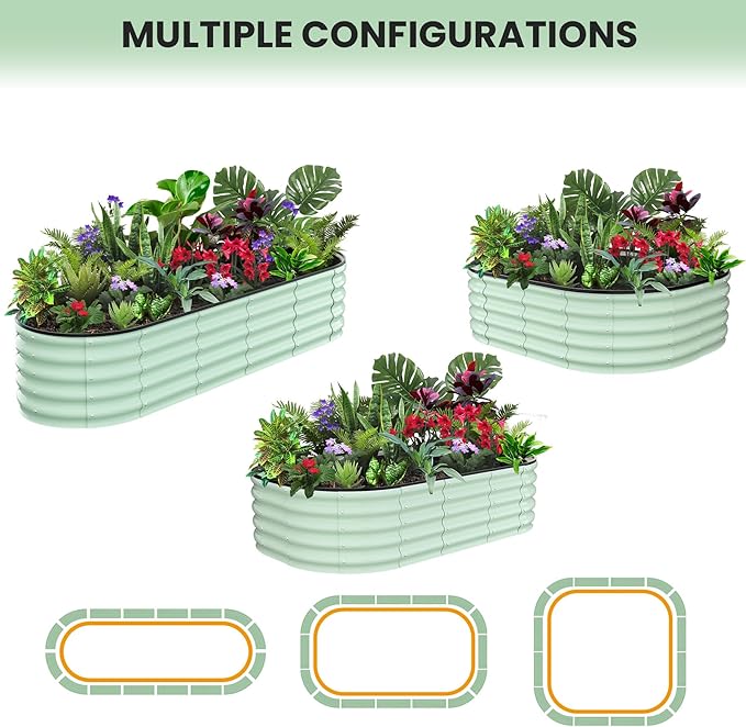 GarveeLife 8x2x1 ft Raised Garden BedGalvanized Raised BedGarden Boxes OutdoorOpen-Ended Base Galvanized PlanterPlanter Raised BoxesMetal Garden Box for Vegetables FlowersRubber EdgeGreen
