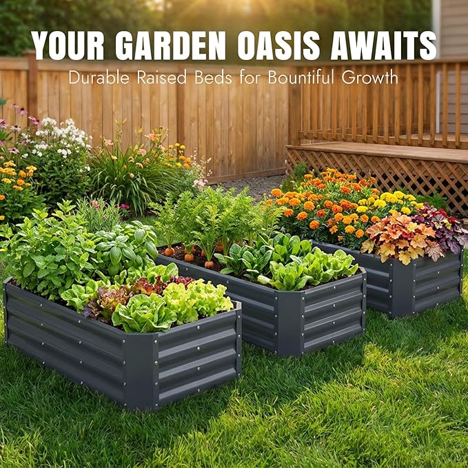 INNO STAGE 4×2×1ft Galvanized Raised Garden Bed Kit Galvanized Planter Raised Garden Boxes Outdoor Large Metal Raised Garden Beds for Vegetables Flowers Herbs and Succulents Grey